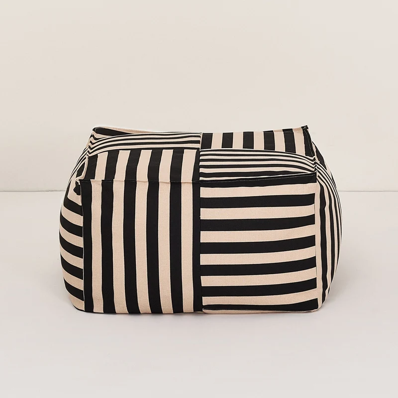 Pouf ottoman carré en coton rayures noir et beige 55 x 55 x 35cm Otto - Nobodinoz