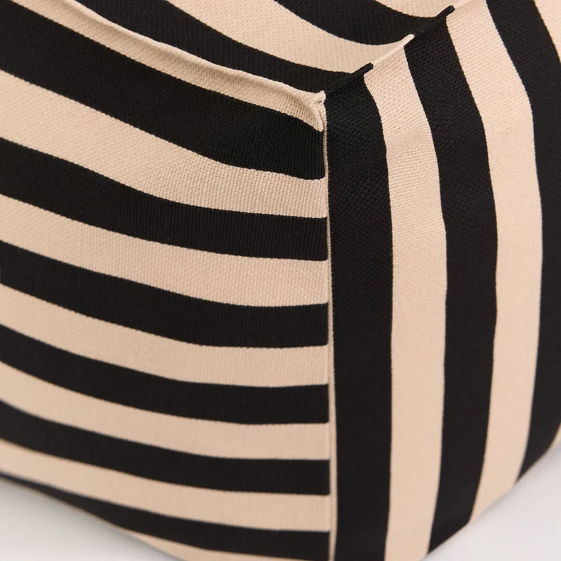 Pouf ottoman carré en coton rayures noir et beige 55 x 55 x 35cm Otto - Nobodinoz
