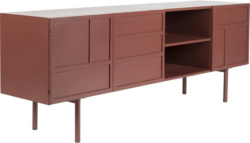 Buffet en bois et métal rouge 160x36x58cm Siena - The Cool Republic
