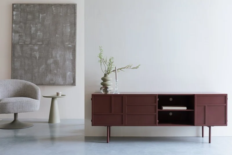 Buffet en bois et métal rouge 160x36x58cm Siena - The Cool Republic