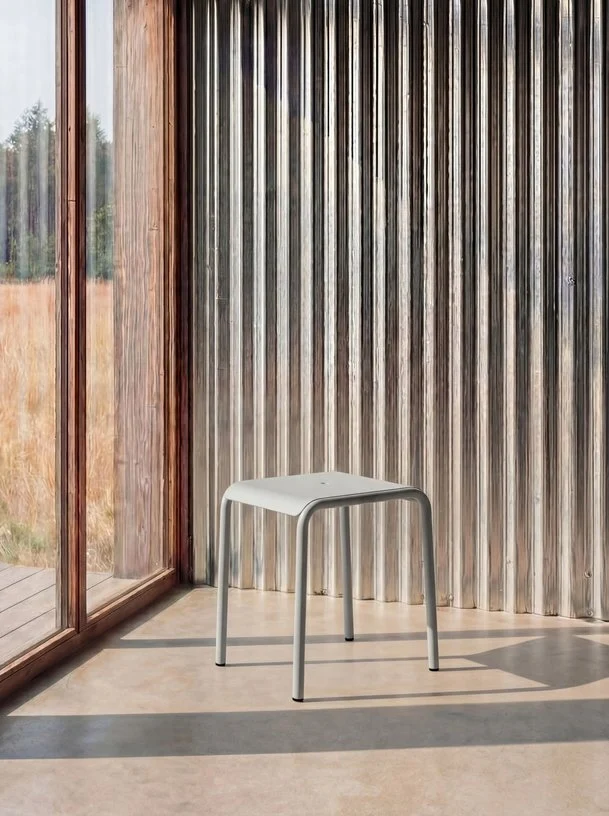 Tabouret de jardin en acier thermolaqué inoxydable gris craie 42x40x45cm Panorama - TIPTOE