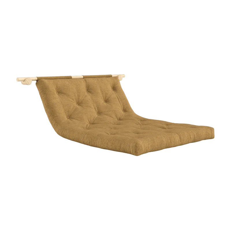 Canapé convertible en bois de pin 135x200cm avec matelas ocre golden ochre Hooked raw - Karup Design