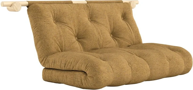 Canapé convertible en bois de pin 135x200cm avec matelas ocre golden ochre Hooked raw - Karup Design