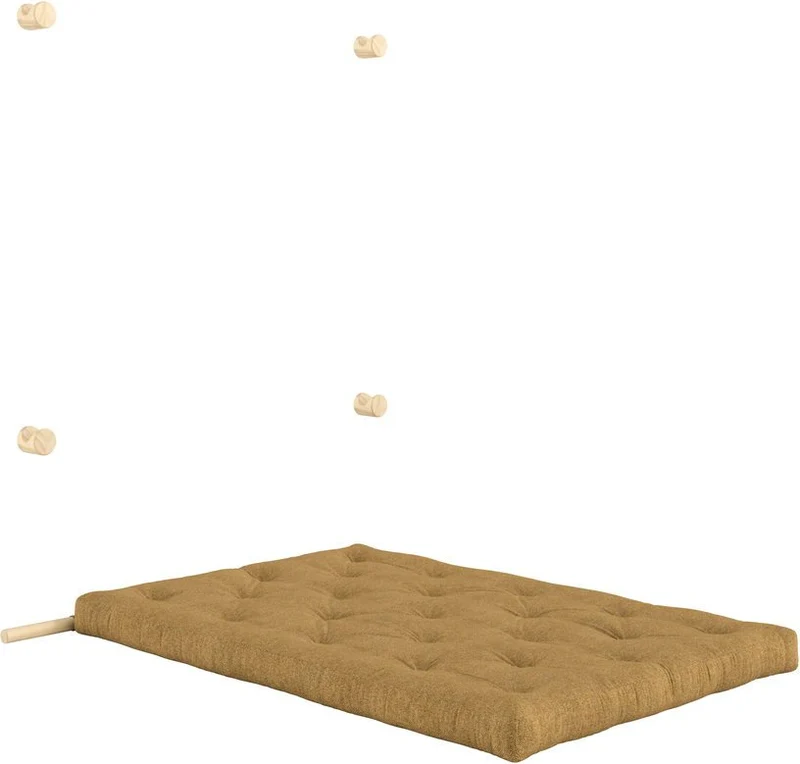 Canapé convertible en bois de pin 135x200cm avec matelas ocre golden ochre Hooked raw - Karup Design