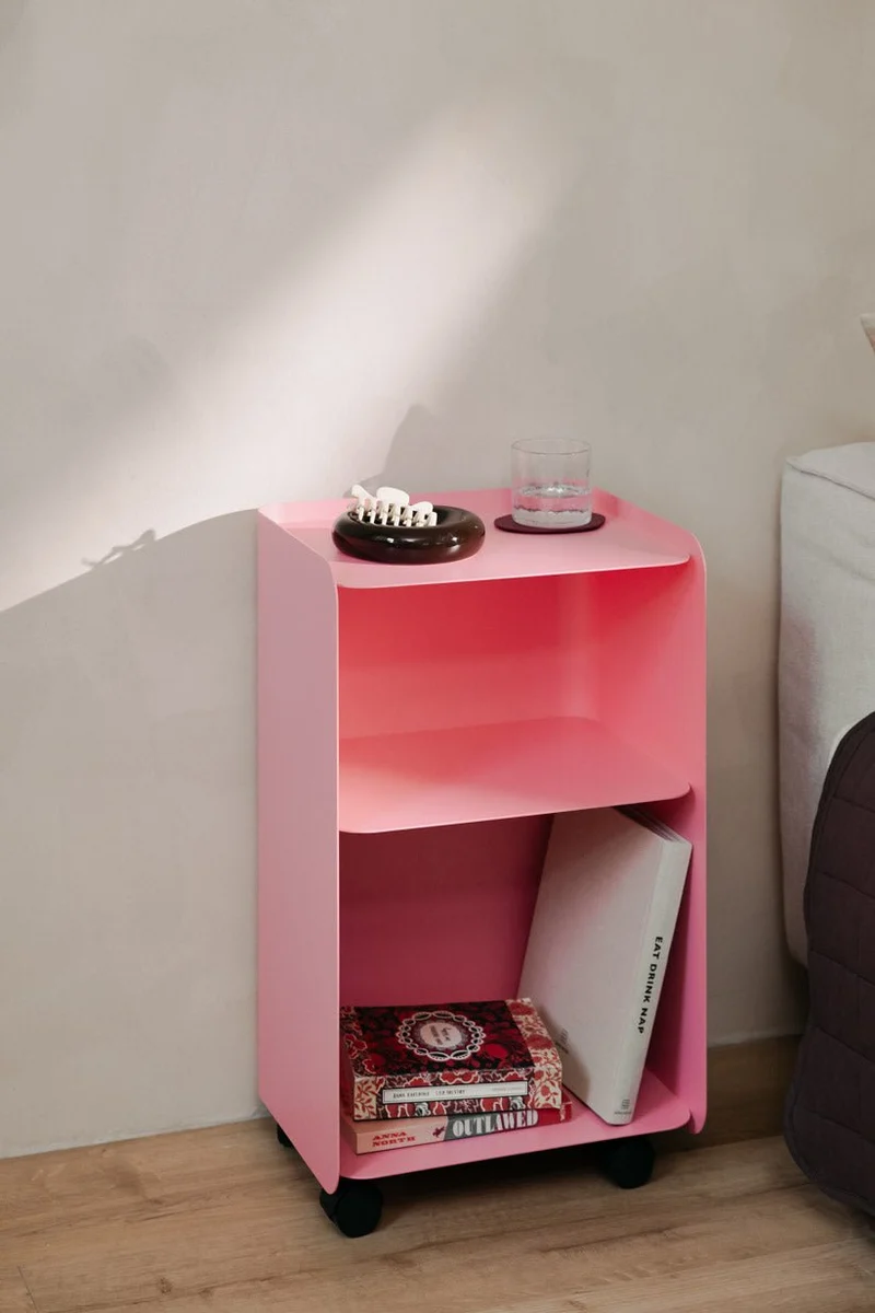 Table d'appoint à roulettes deux étages en acier rose 40x30x67,5cm Juno - Metallbude
