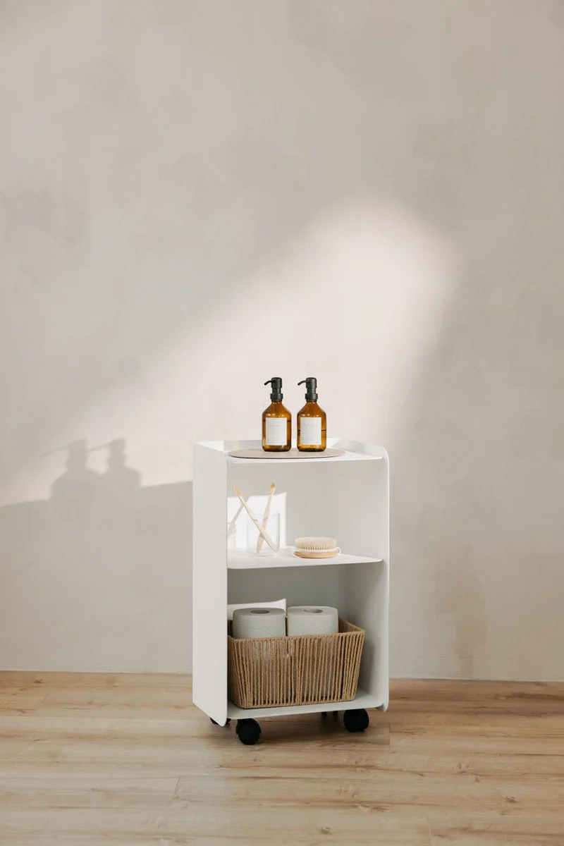 Table d'appoint à roulettes deux étages en acier blanc 40x30x67,5cm Juno - Metallbude