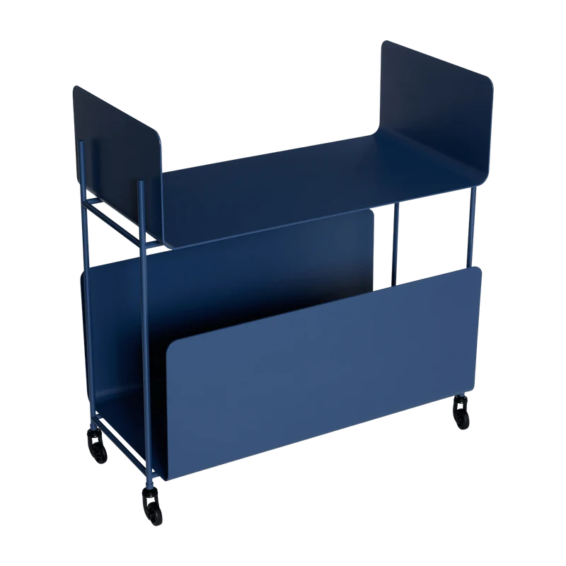Chariot à roulettes en métal bleu foncé 63x32x66cm Ays - Hübsch