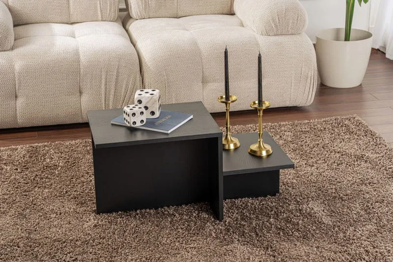 Table basse asymétrique en bois noir 80x40cm Harmony - Home Design