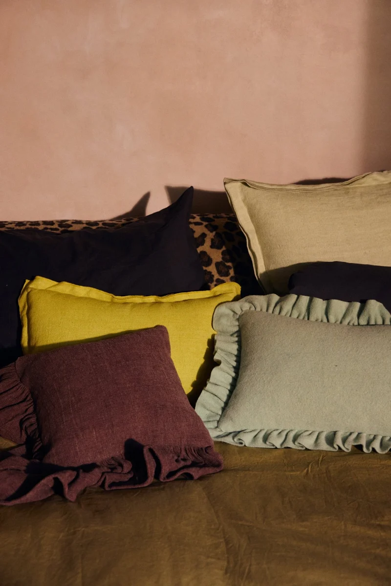 Coussin rectangulaire en lin jaune citron 50x30cm - HKLiving