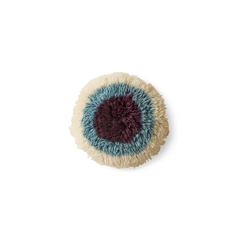 Coussin rond en laine bleu et violet 40cm eye catcher Fluffy - HKLiving