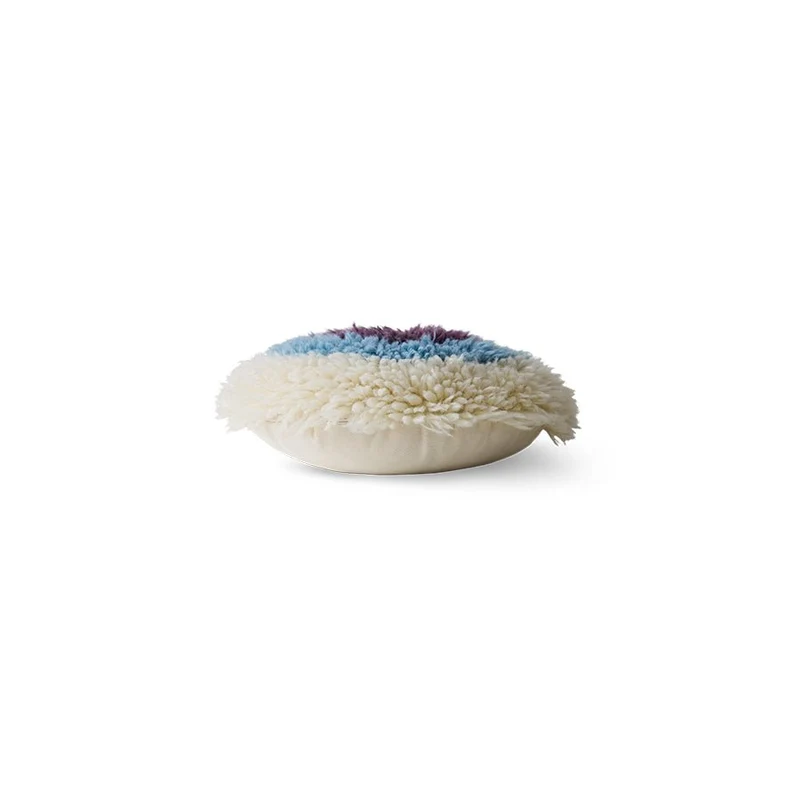 Coussin rond en laine bleu et violet 40cm eye catcher Fluffy - HKLiving