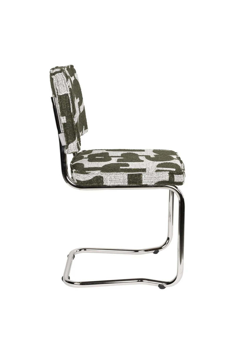 Chaise en tissu aux motifs vert et acier chromé Ridge - Zuiver