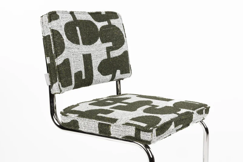 Chaise en tissu aux motifs vert et acier chromé Ridge - Zuiver