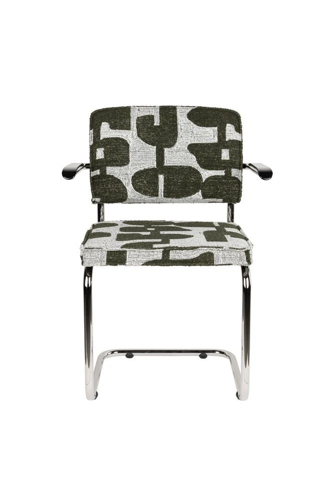 Chaise avec accoudoirs en tissu aux motifs vert et acier chromé Ridge - Zuiver