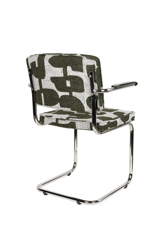 Chaise avec accoudoirs en tissu aux motifs vert et acier chromé Ridge - Zuiver