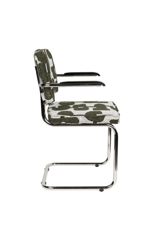 Chaise avec accoudoirs en tissu aux motifs vert et acier chromé Ridge - Zuiver
