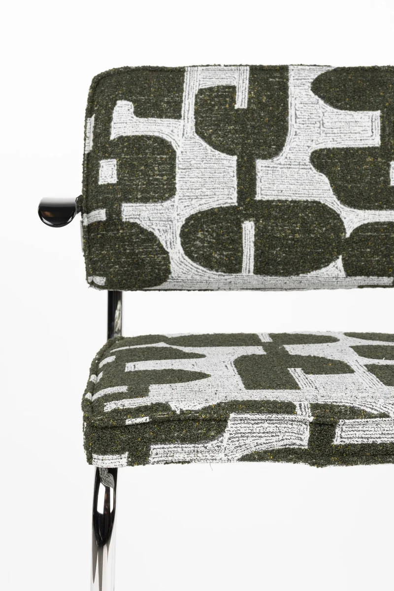 Chaise avec accoudoirs en tissu aux motifs vert et acier chromé Ridge - Zuiver