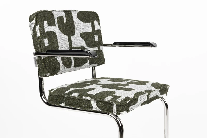 Chaise avec accoudoirs en tissu aux motifs vert et acier chromé Ridge - Zuiver