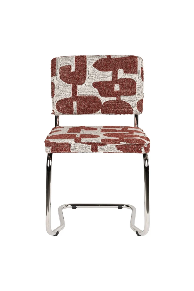 Chaise en tissu aux motifs rouge et acier chromé Ridge - Zuiver