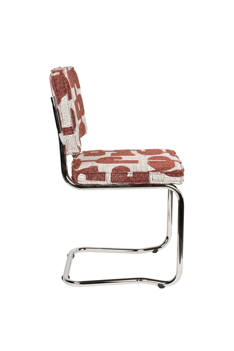 Chaise en tissu aux motifs rouge et acier chromé Ridge - Zuiver