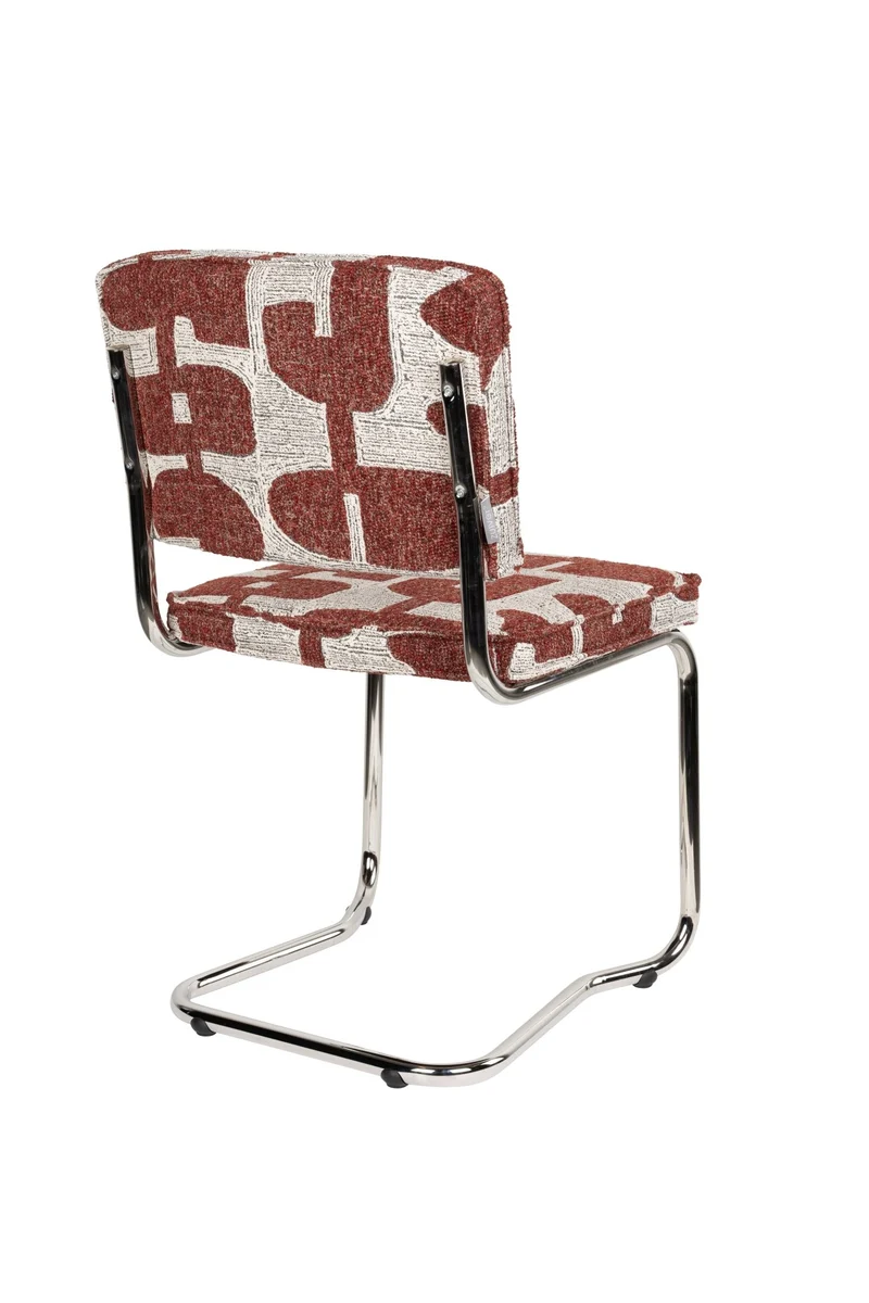Chaise en tissu aux motifs rouge et acier chromé Ridge - Zuiver