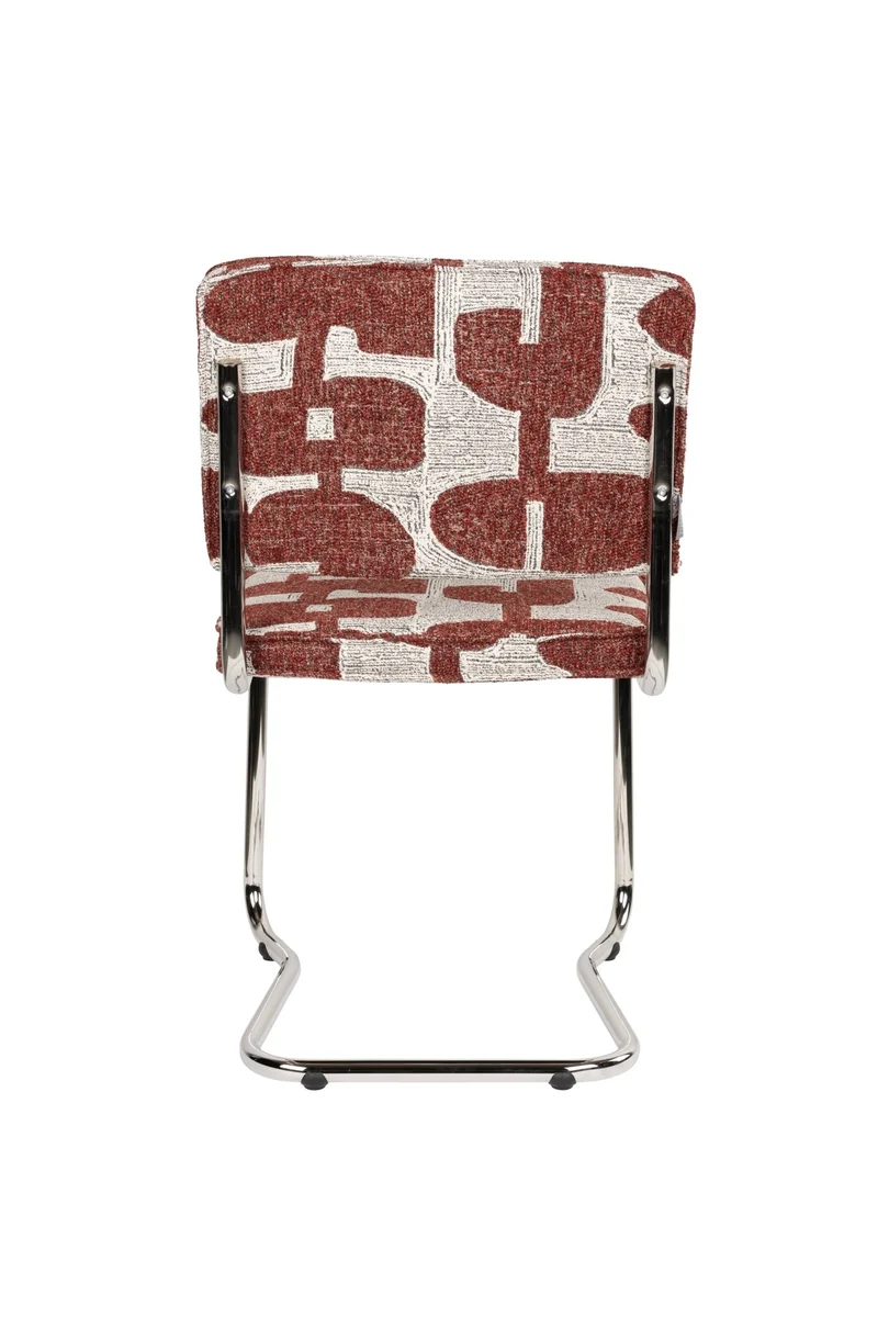 Chaise en tissu aux motifs rouge et acier chromé Ridge - Zuiver