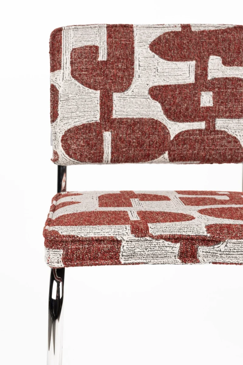 Chaise en tissu aux motifs rouge et acier chromé Ridge - Zuiver