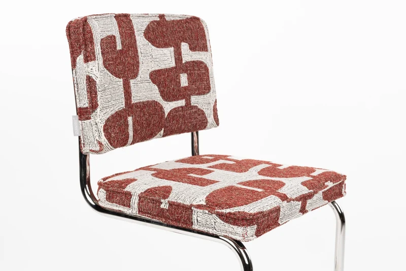 Chaise en tissu aux motifs rouge et acier chromé Ridge - Zuiver