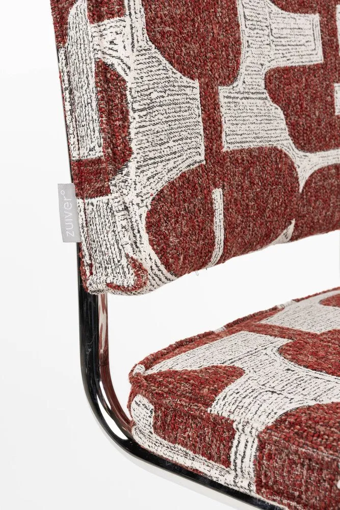 Chaise en tissu aux motifs rouge et acier chromé Ridge - Zuiver