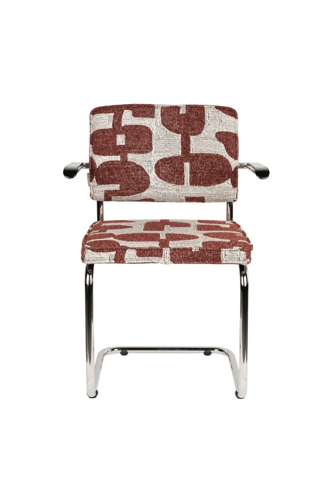 Chaise avec accoudoirs en tissu aux motifs rouge et acier chromé Ridge - Zuiver