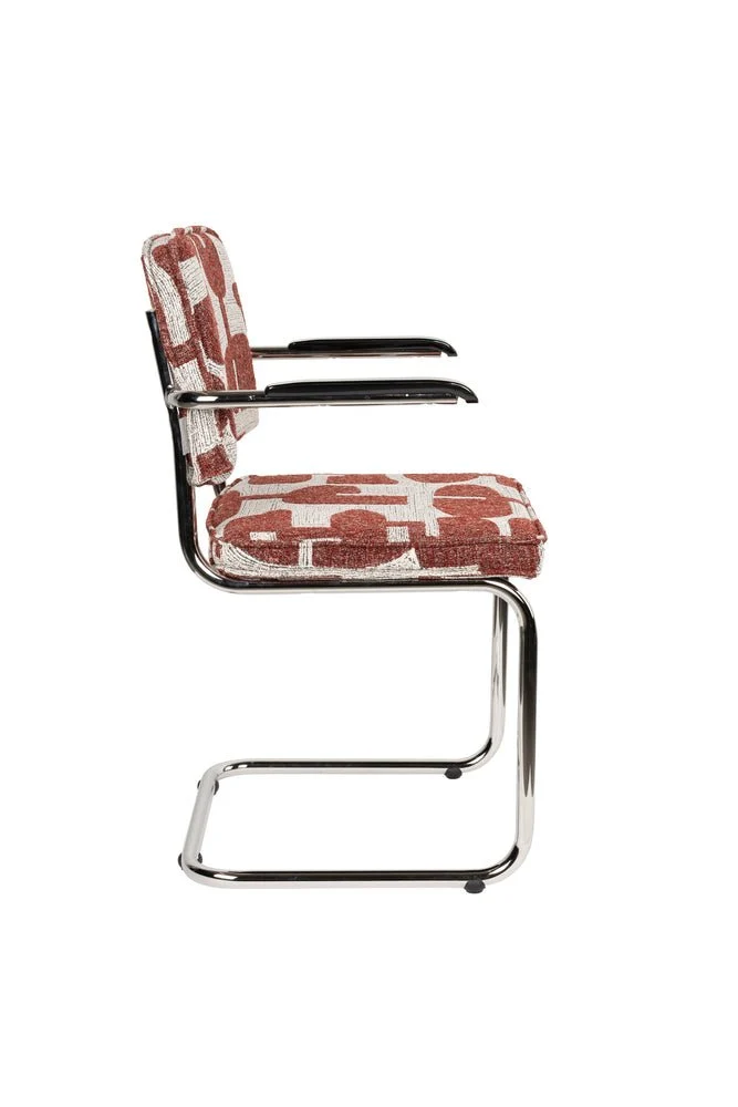 Chaise avec accoudoirs en tissu aux motifs rouge et acier chromé Ridge - Zuiver