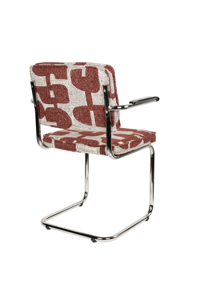 Chaise avec accoudoirs en tissu aux motifs rouge et acier chromé Ridge - Zuiver