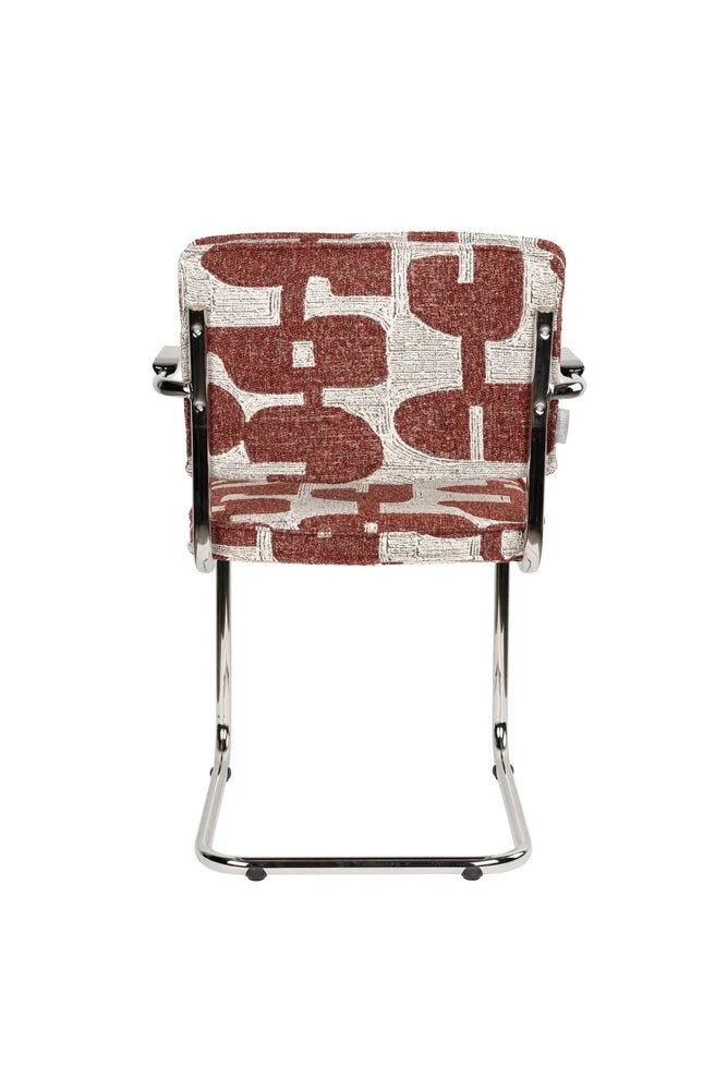 Chaise avec accoudoirs en tissu aux motifs rouge et acier chromé Ridge - Zuiver