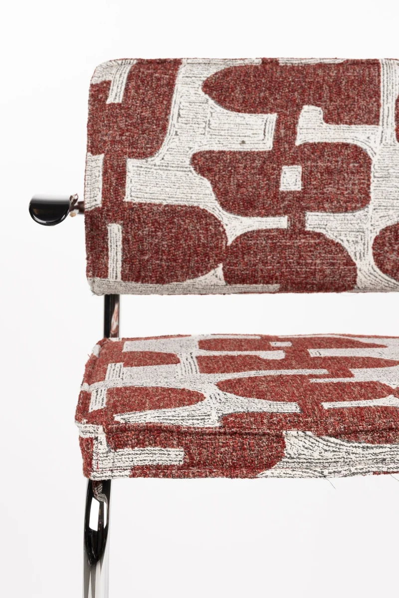 Chaise avec accoudoirs en tissu aux motifs rouge et acier chromé Ridge - Zuiver