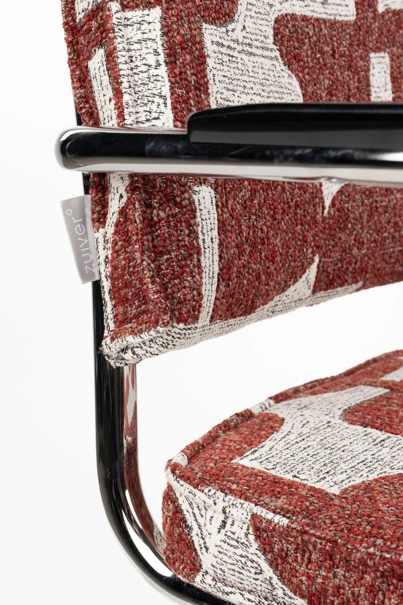 Chaise avec accoudoirs en tissu aux motifs rouge et acier chromé Ridge - Zuiver