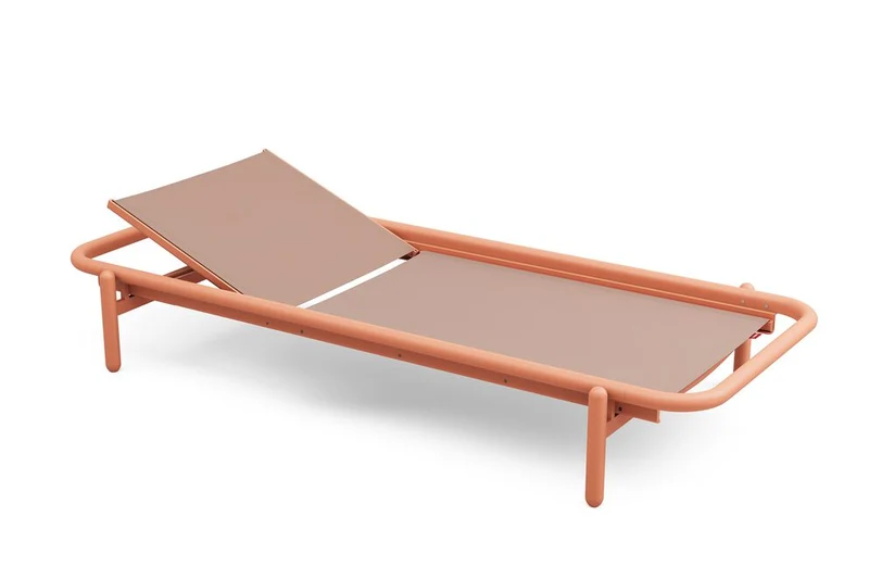 Transat en aluminium orange avec son matelas rayé orange 212x97x39cm Sunbud - Fatboy
