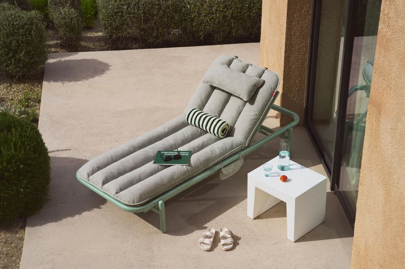 Transat en aluminium vert avec son matelas gris 212x97x39cm Sunbud - Fatboy