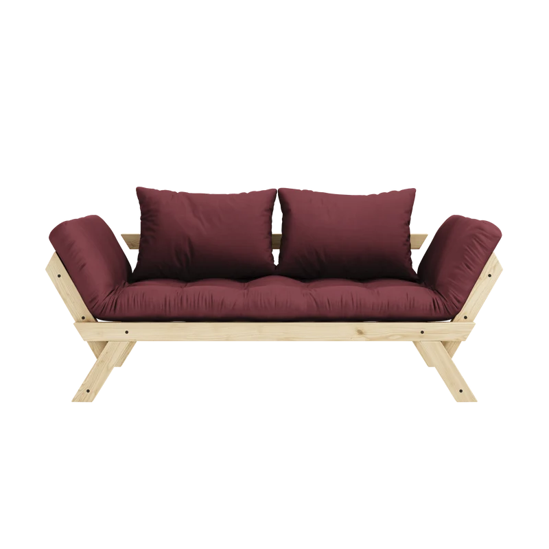 Canapé-lit en pin massif avec accoudoirs et matelas bordeaux 75x200cm Bebop - Karup Design