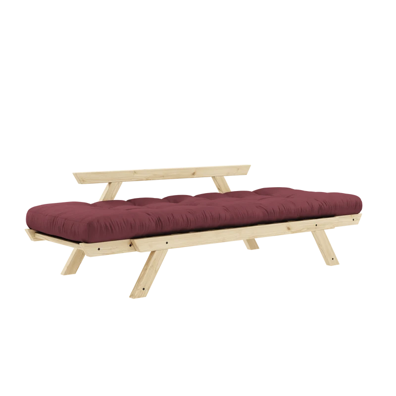 Canapé-lit en pin massif avec accoudoirs et matelas bordeaux 75x200cm Bebop - Karup Design
