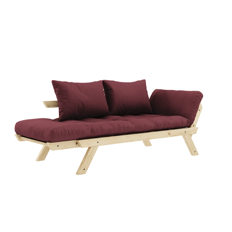 Canapé-lit en pin massif avec accoudoirs et matelas bordeaux 75x200cm Bebop - Karup Design