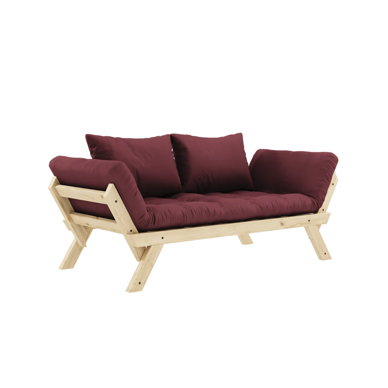 Canapé-lit en pin massif avec accoudoirs et matelas bordeaux 75x200cm Bebop - Karup Design