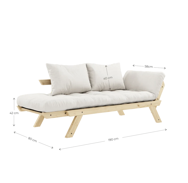 Canapé-lit en pin massif avec accoudoirs et matelas bordeaux 75x200cm Bebop - Karup Design