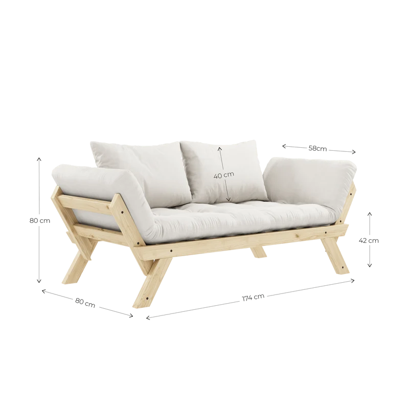Canapé-lit en pin massif avec accoudoirs et matelas bordeaux 75x200cm Bebop - Karup Design