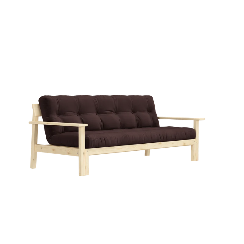 Canapé-lit en pin massif avec accoudoirs et matelas en coton marron 130x190cm Unwind - Karup Design