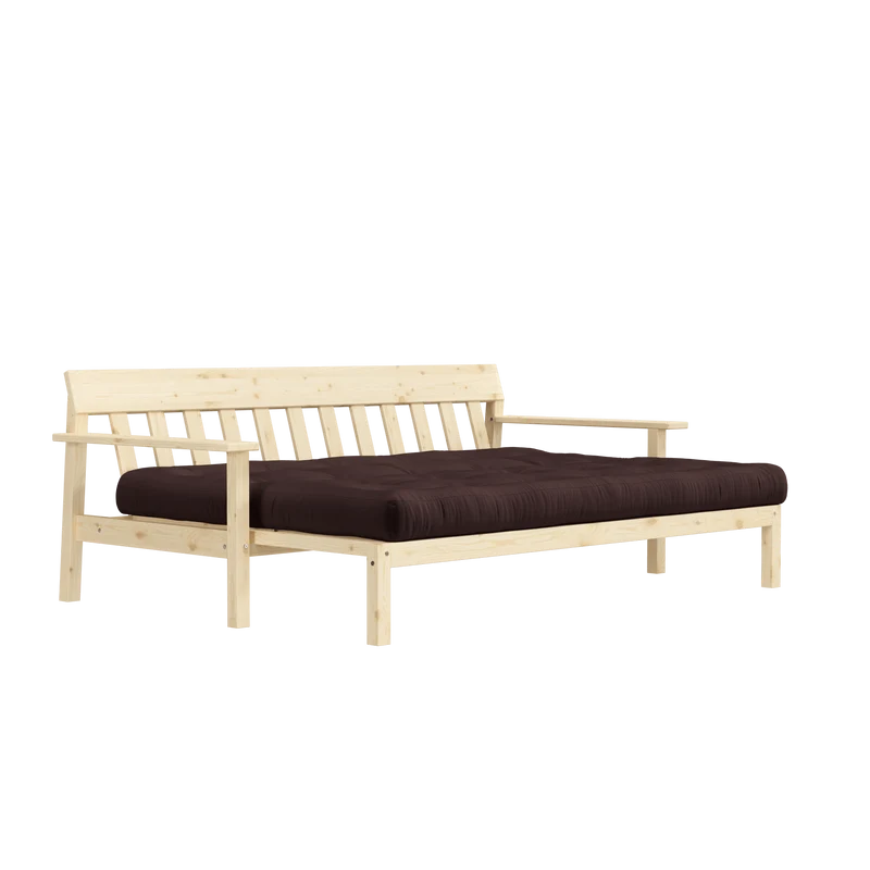 Canapé-lit en pin massif avec accoudoirs et matelas en coton marron 130x190cm Unwind - Karup Design