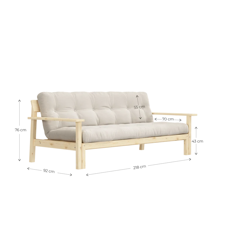 Canapé-lit en pin massif avec accoudoirs et matelas en coton marron 130x190cm Unwind - Karup Design