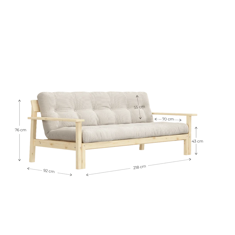 Canapé-lit en pin massif avec accoudoirs et matelas en coton marron 130x190cm Unwind - Karup Design