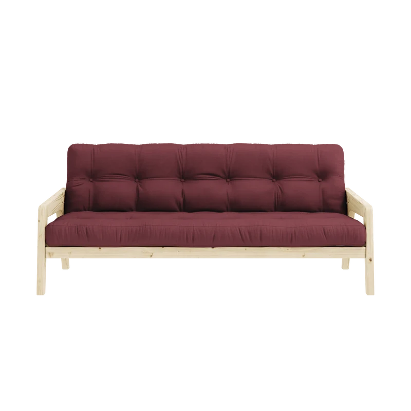 Canapé-lit en pin massif avec accoudoirs et matelas en coton bordeaux 130x190cm Grab - Karup Design