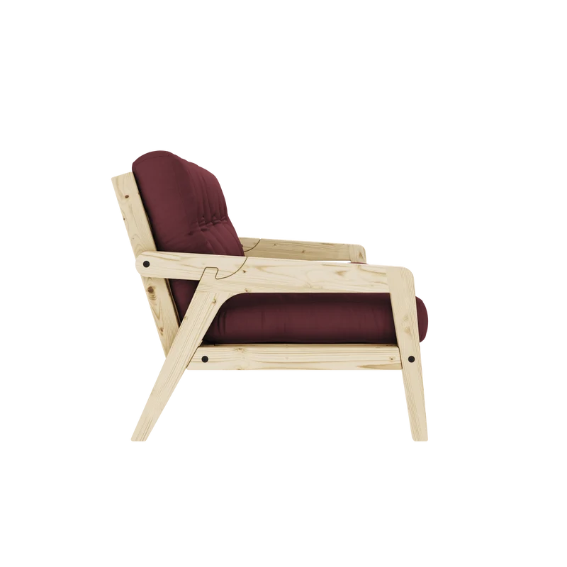Canapé-lit en pin massif avec accoudoirs et matelas en coton bordeaux 130x190cm Grab - Karup Design