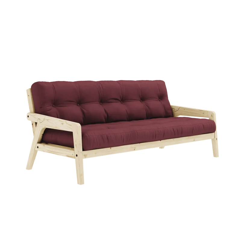 Canapé-lit en pin massif avec accoudoirs et matelas en coton bordeaux 130x190cm Grab - Karup Design